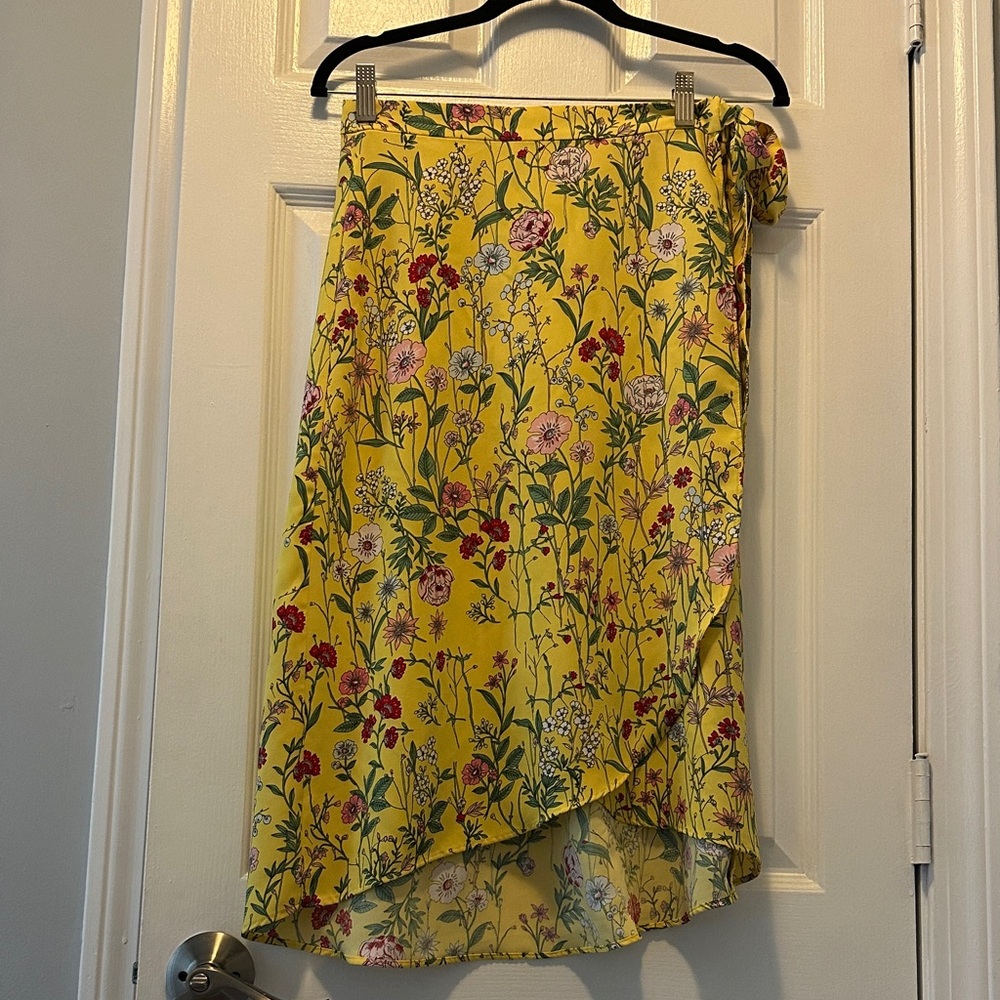 LOFT Yellow Floral Midi Skirt